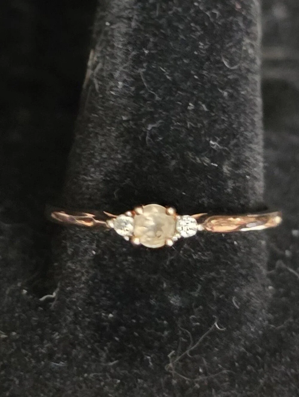 Delicate Moissanite Rose Gold Over Silver Ring with Clear Stones Size 9